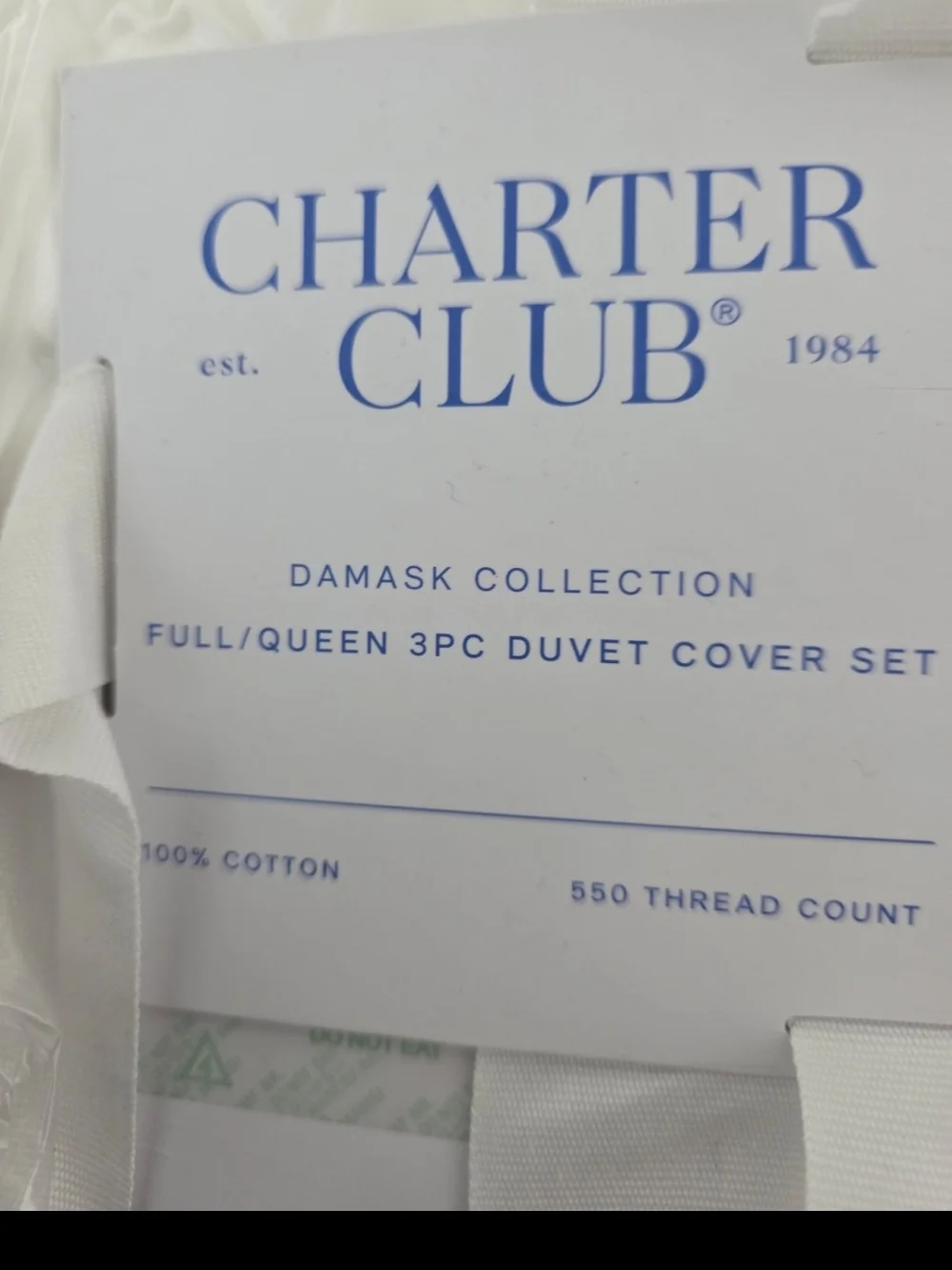 Charter Club White Damask Full/Queen 3PC Duvet Cover Set - White